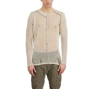 MASNADA Men's Distressed Knit V-Neck Sweater Men Beige Sweaters & Cardigans